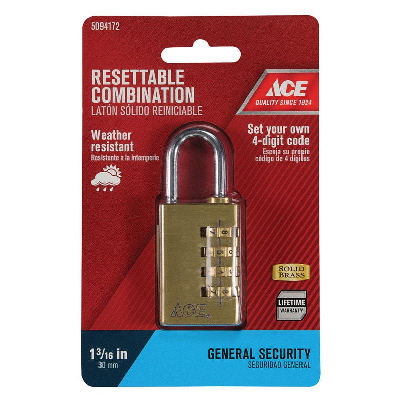 Ace 1-7/8 in. H X 1-1/4 in. W X 1/2 in. L Brass 4-Dial Combination Padlock