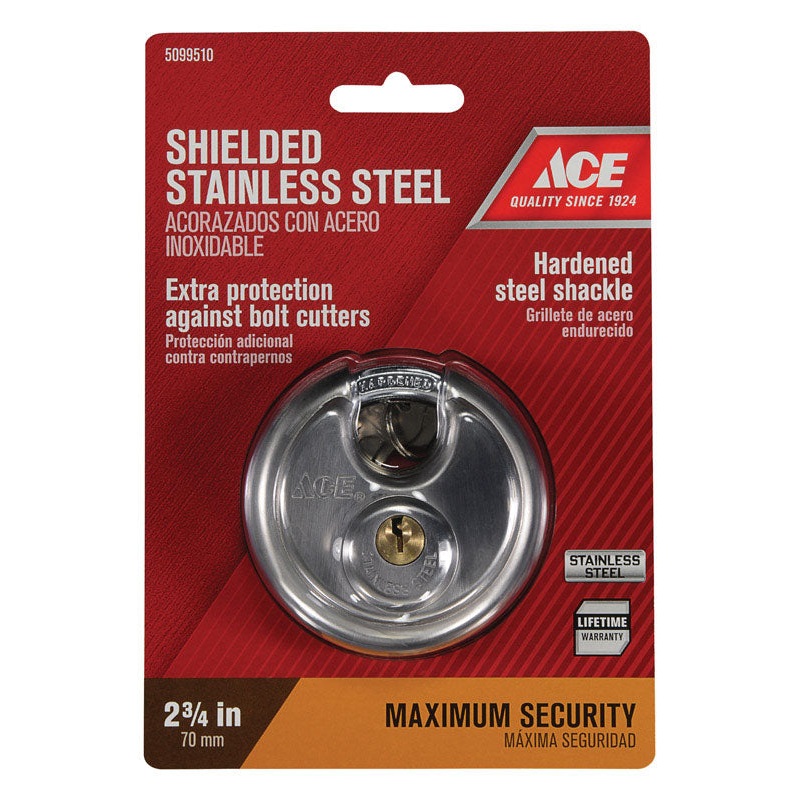 Ace 2-3/4 in. H X 2-3/4 in. W X 1-1/16 in. L Stainless Steel 4-Pin Cylinder Shrouded Padlock