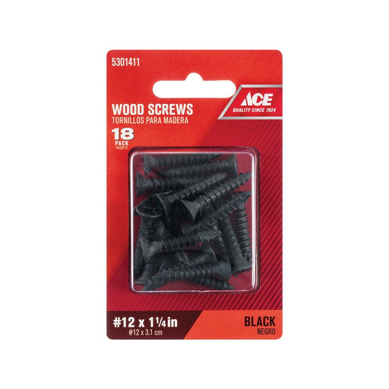 Ace No. 12 X 1-1/4 in. L Phillips Black Coarse Wood Screws 18 pk