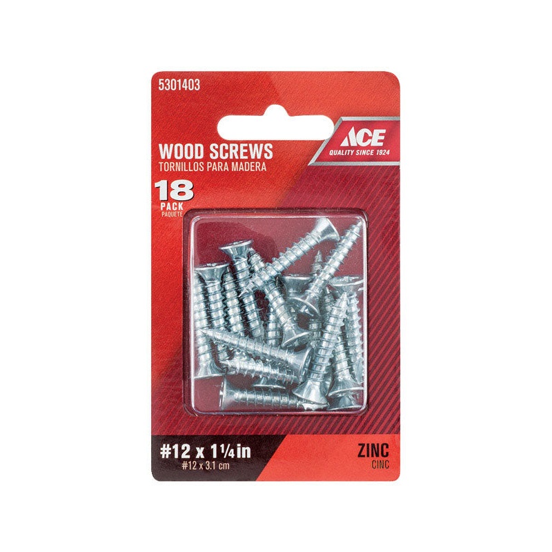 Ace No. 12 X 1-1/4 in. L Phillips Zinc-Plated Coarse Wood Screws 18 pk