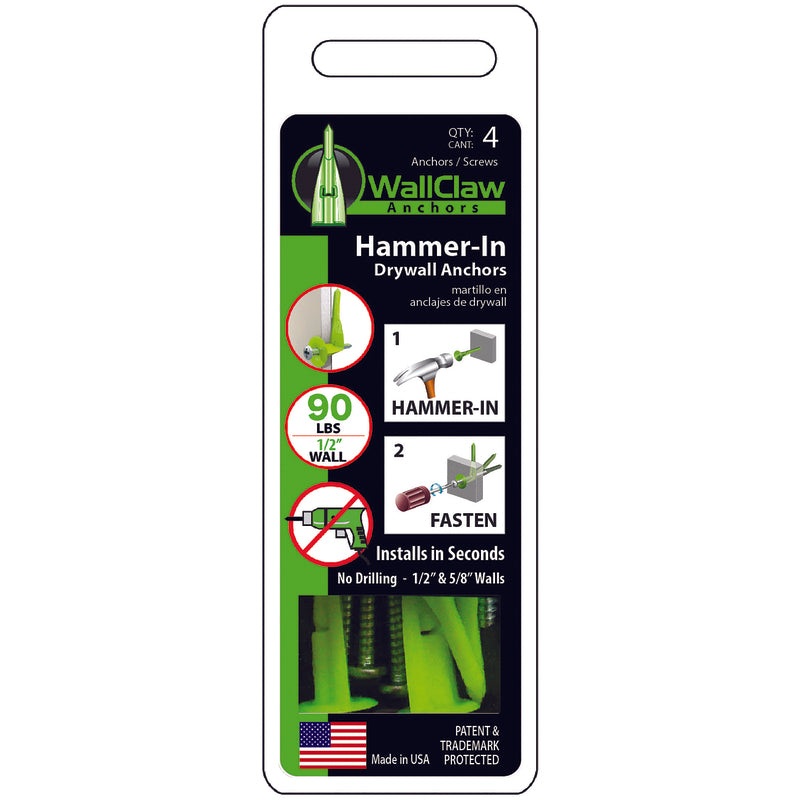 WallClaw Anchors .25 in. D X 2 in. L Plastic/Steel Pan Head Wallboard Anchors 4 pk