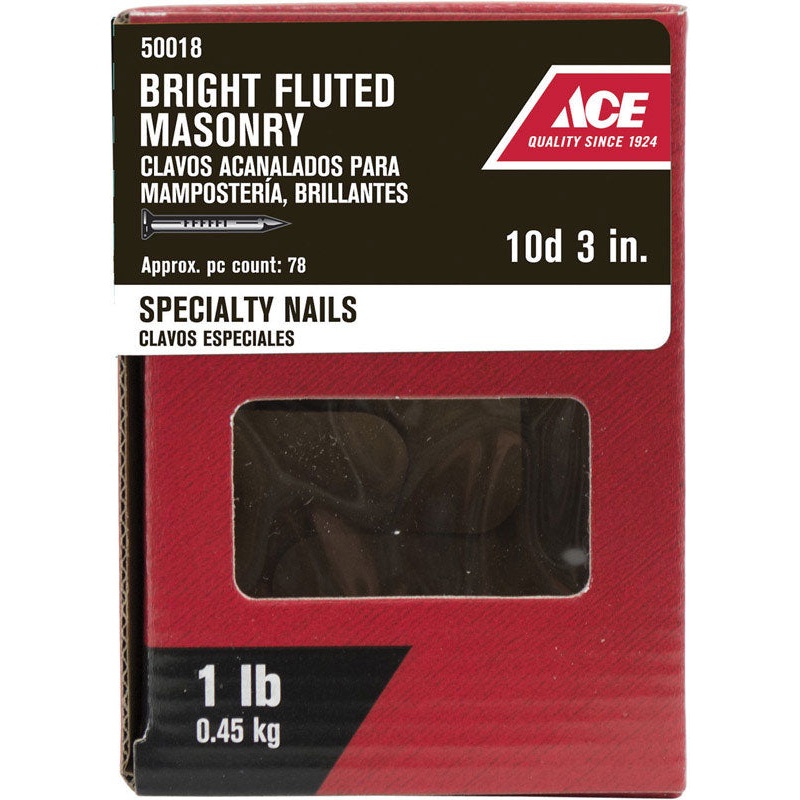 Ace 10D 3 in. Masonry Bright Steel Nail Flat Head 1 lb