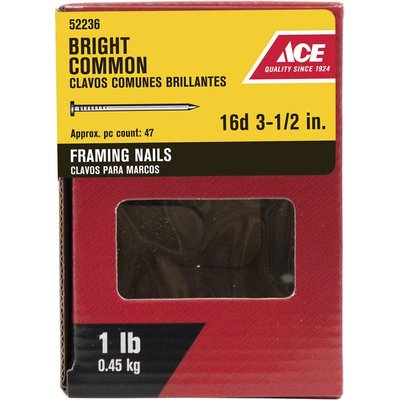 Ace 16D 3-1/2 in. Common Bright Steel Nail Round Head 1 lb