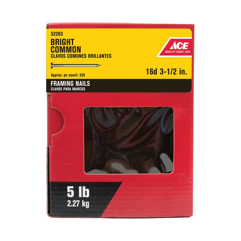 Ace 16D 3-1/2 in. Common Bright Steel Nail Round Head 5 lb