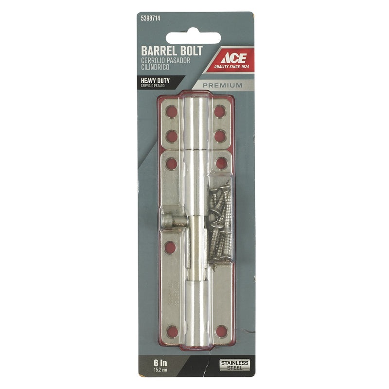 Ace 6 in. L Polished Stainless Steel Heavy Duty Barrel Bolt 1 pk