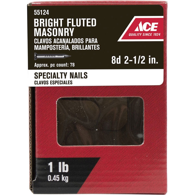 Ace 8D 2-1/2 in. Masonry Bright Steel Nail Flat Head 1 lb