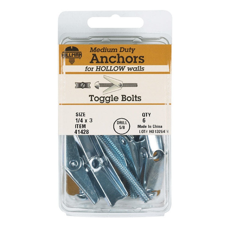 HILLMAN 1/4 in. D X 3 in. L Round Steel Toggle Bolt 6 pk