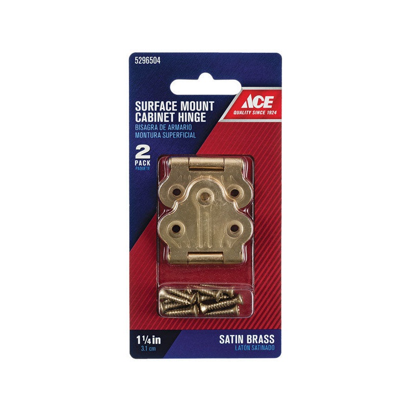 Ace 1.4 in. W X 1-1/4 in. L Satin Brass Brass Cabinet Hinge 2 pk