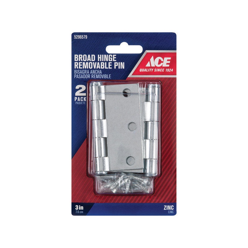 Ace 3 in. L Zinc-Plated Broad Hinge 2 pk