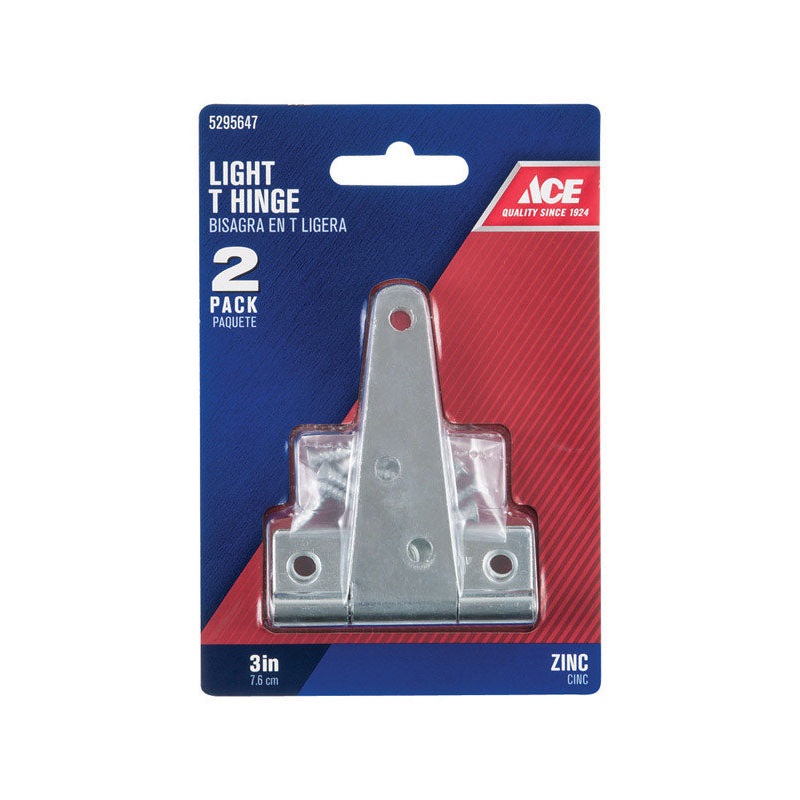 Ace 3 in. L Zinc-Plated Light Duty T Hinge 2 pk