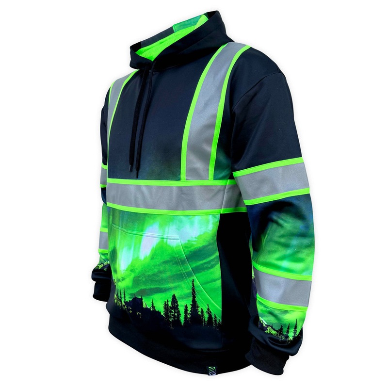 SS360 Northern Lights – Black – Type-O – Enhanced Visibility – Reflective Safety Hoodie Small