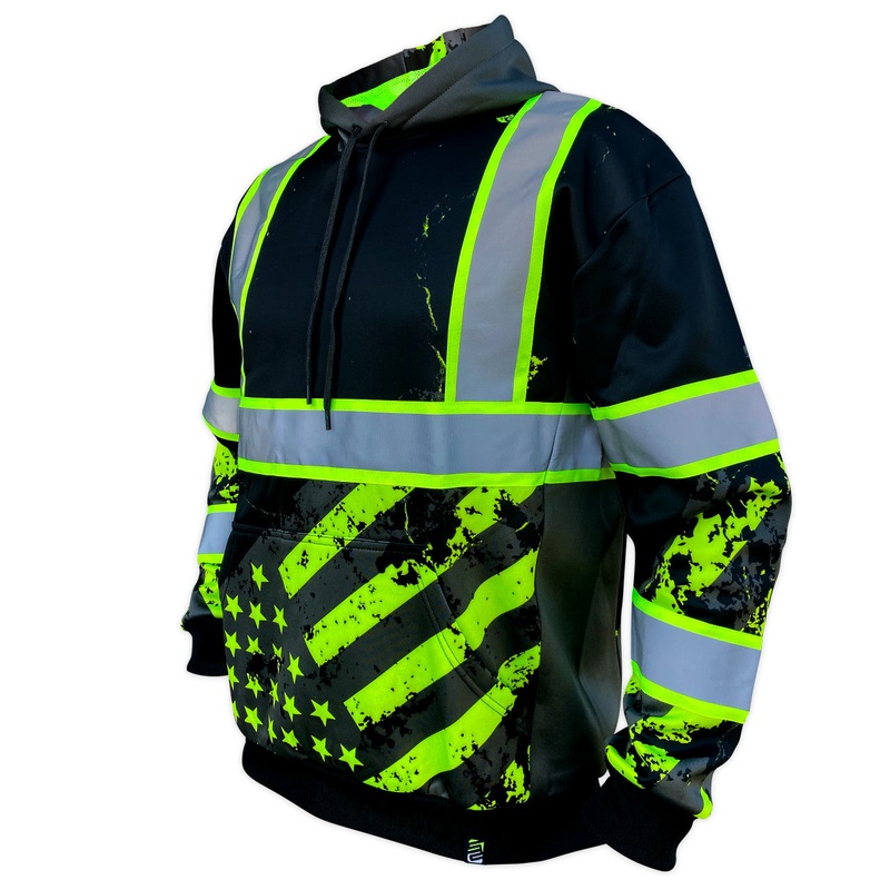 SS360 Stealth American Grit – Black – Type-O – Reflective Safety Hoodie Medium