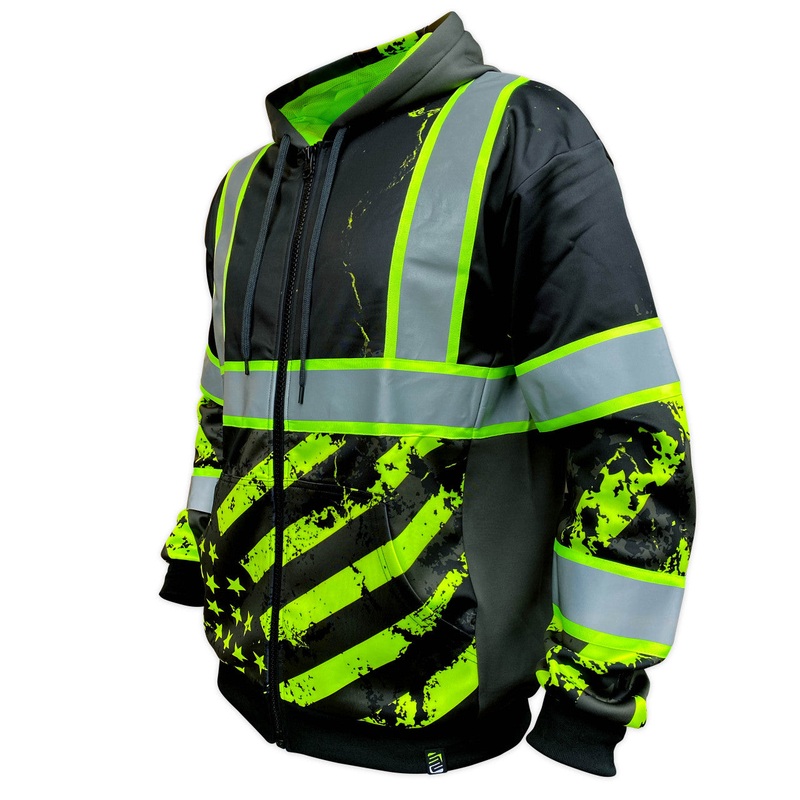 SS360 Stealth American Grit Zip-Up – Black – Type-O Reflective Safety Hoodie Large