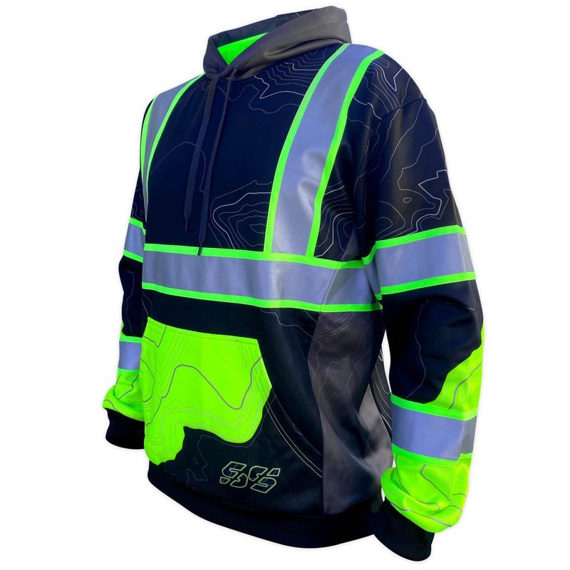 SS360 Stealth Topo – Black – Type-O – Enhanced Visibility – Reflective Safety Hoodie Large