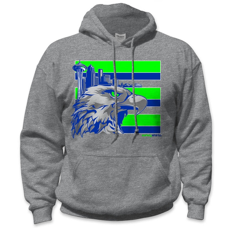 Throwback Seattle Hi-Vis Safety Stripe Hoodie – Neon Green/Bright Blue/Sport Gray Medium