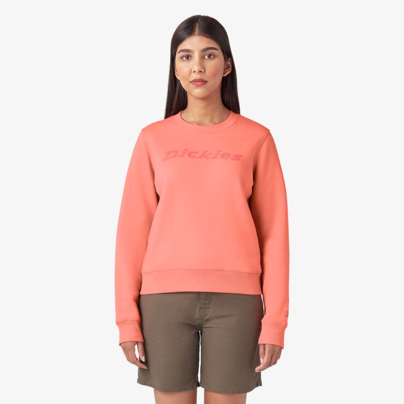 Dickies Women’s Water Repellent Logo Sweatshirt (Coral Fusion) Size L