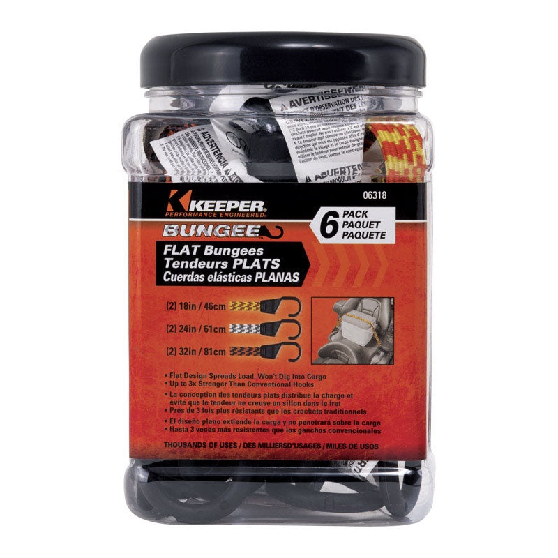 Keeper Assorted Flat Bungee Cord 18 in. L X .0787 in. 6 pk