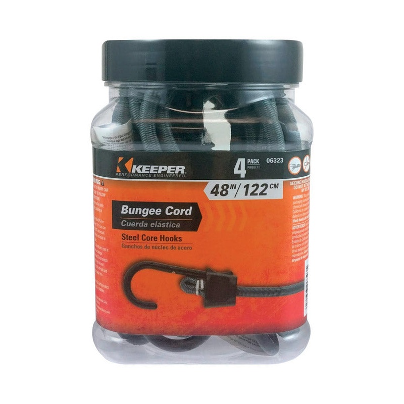 Keeper Black/Gray Bungee Cord 48 in. L X 0.374 in. 4 pk