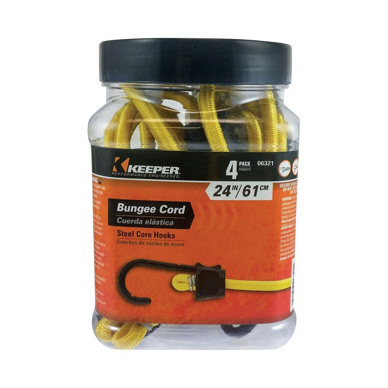 Keeper Black/Yellow Bungee Cord 24 in. L X 0.315 in. 4 pk