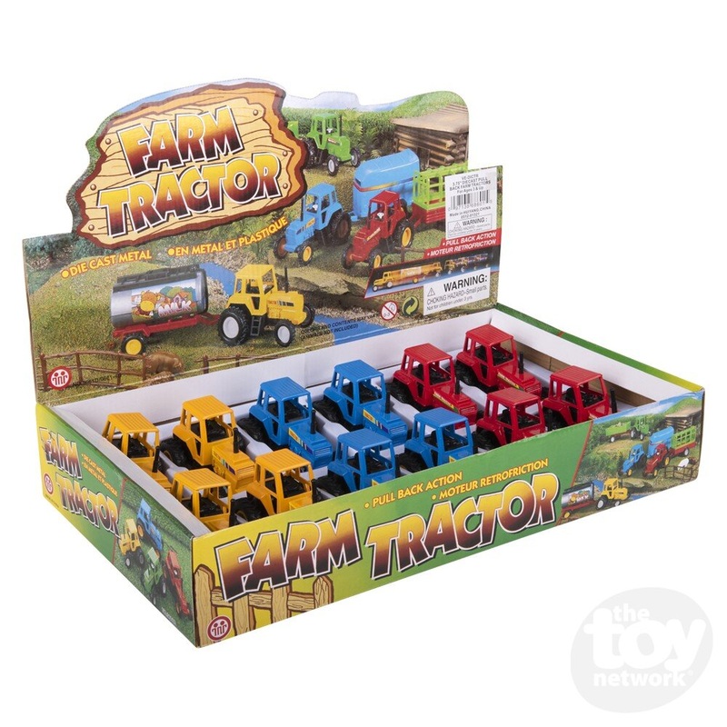 3.75 Die-Cast Pull Back Farm Tractors (Sold Separately)