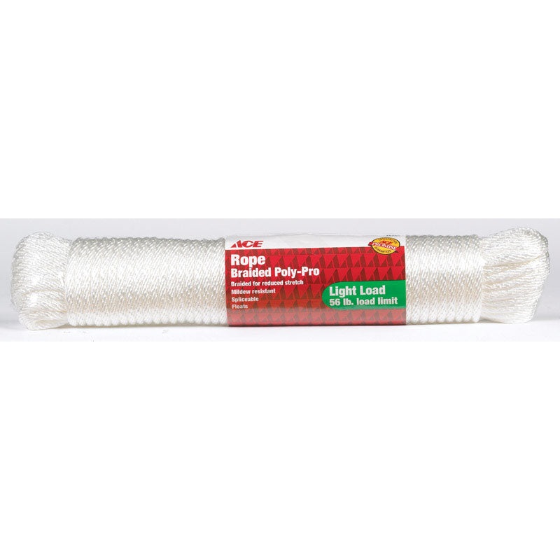 Ace 1/4 in. D X 100 ft. L White Braided Poly Rope