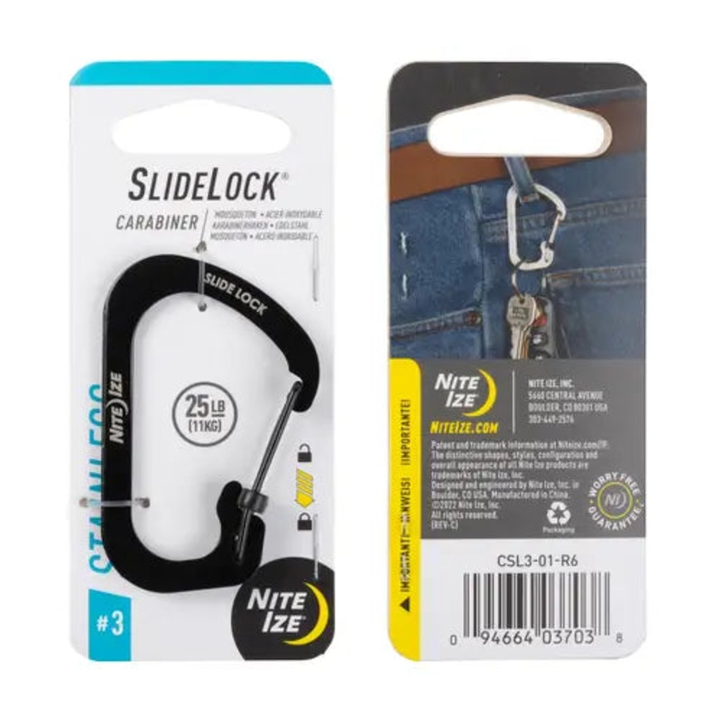 SlideLock Carabiner Stainless Steel #3 (Black)