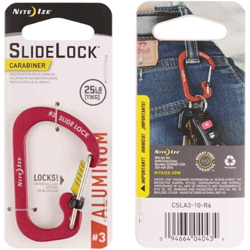 SlideLock Carabiner Stainless Steel #3 (Red)
