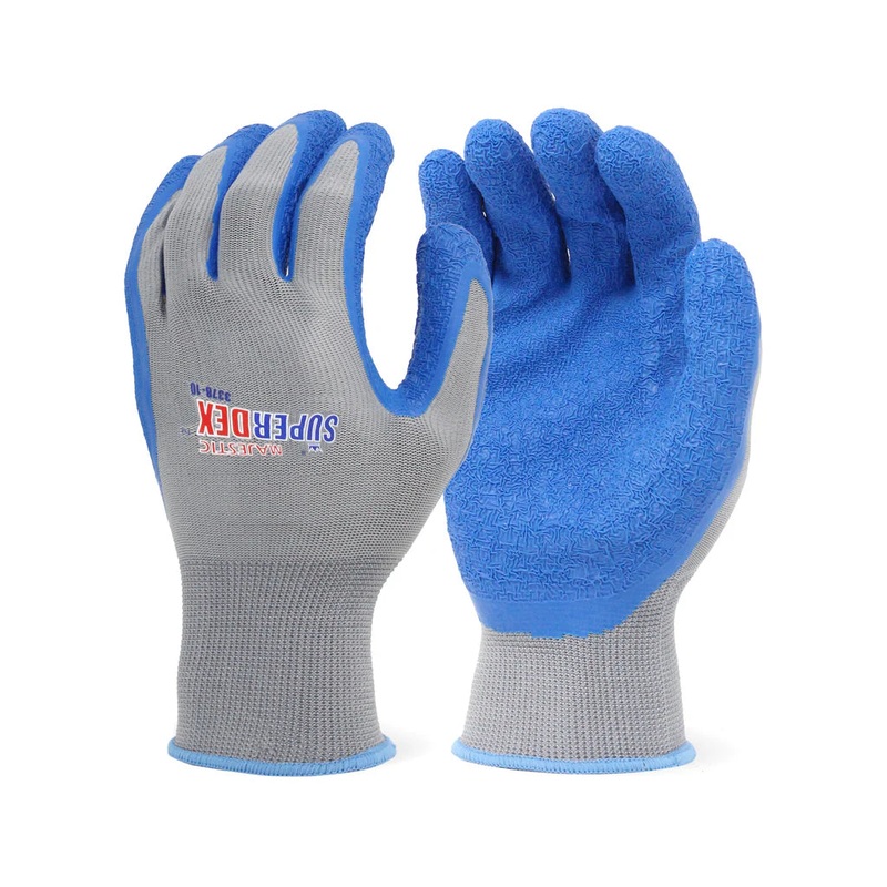 Unlined Lightweight SuperDex Latex Palm Dipped Glove on Nylon Liner Blue Glove Size XS