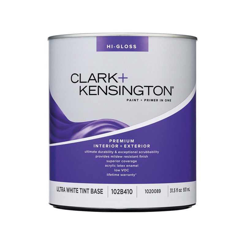 Clark+Kensington High-Gloss Tint Base Ultra White Base Premium Paint Exterior and Interior 1 qt (IN-STORE PICKUP ONLY)