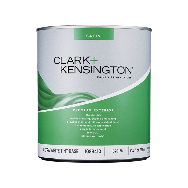 Clark+Kensington Satin Tint Base Ultra White Base Exterior Paint and Primer Exterior 1 qt (IN-STORE PICKUP ONLY)