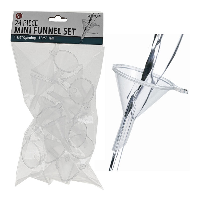 24-Piece Mini Clear Funnel Set ,(1-1/4 Opening & 1.3/5 Tall) Food-Grade