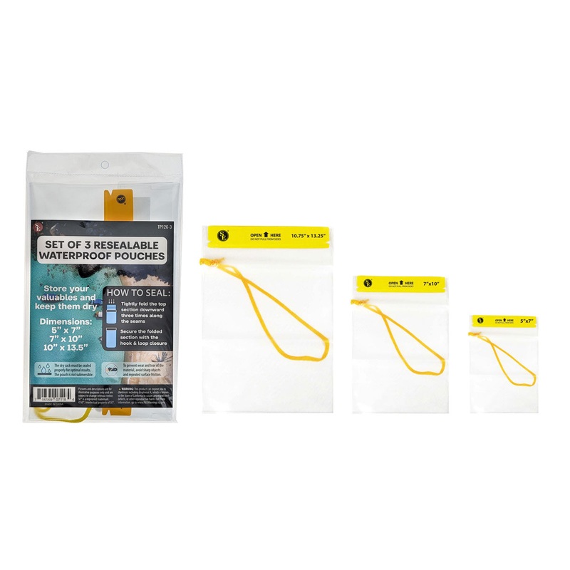 3-Piece Resealable Waterproof Pouch set with Hook and Loop Closure