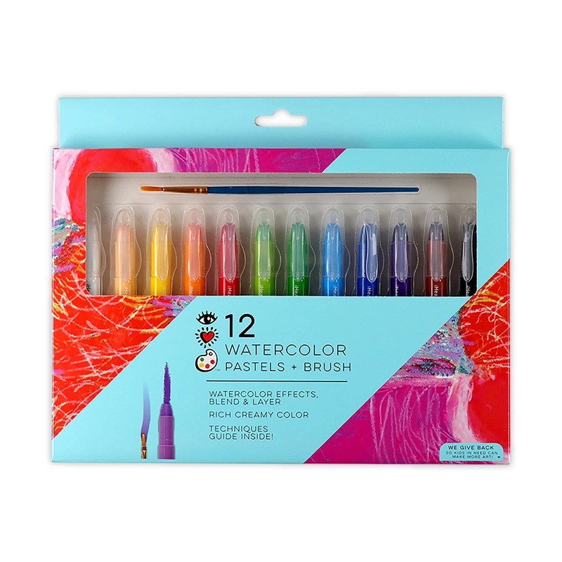 iHeartArt 12 Watercolor Pastels + Brush
