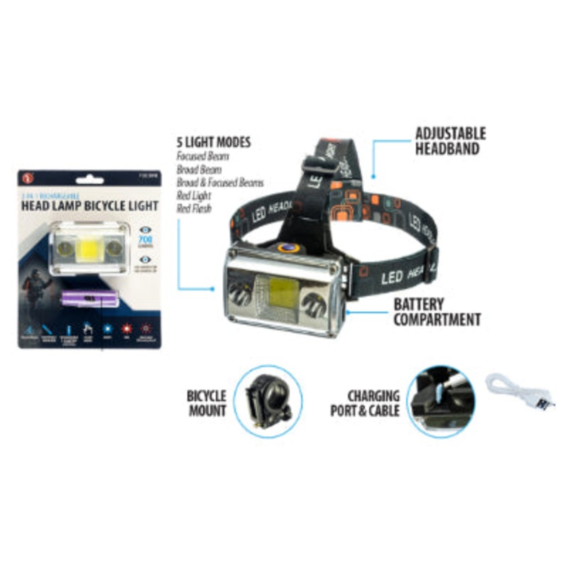 SE 700 Lumen 2-IN-1 Rechargeable Headlamp/Bicycle Lights, including Rechargeable 3.7V Battery and USB Cable
