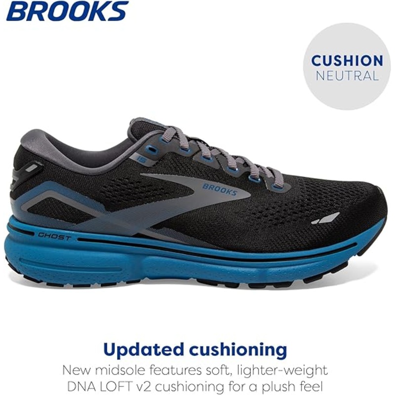 Brooks Men’s Ghost 14 Shoes – Black/Blackened Pearl/Blue Size 9-13E
