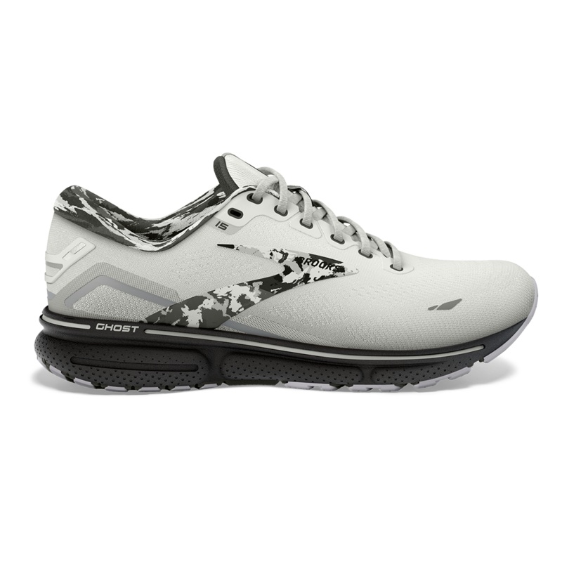 Brooks Men’s Ghost 15 Neutral Running Shoe – White/Ebony/Oyster Size 8-13D