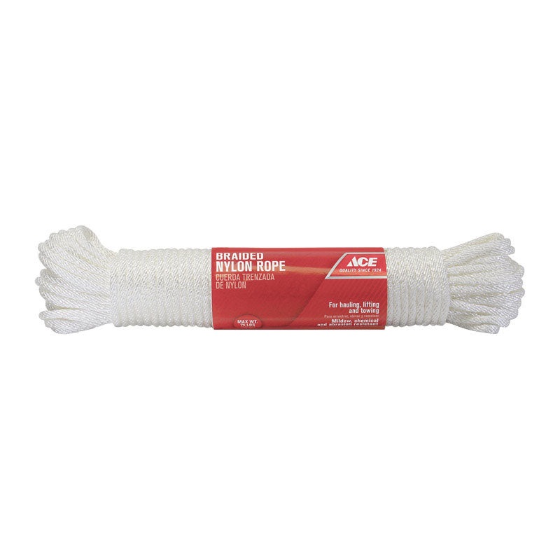 Ace 1/4 in. D X 100 ft. L White Solid Braided Nylon Rope