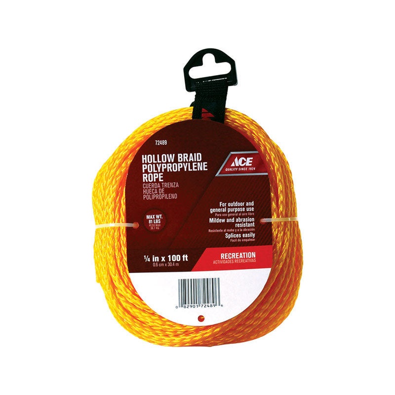 Ace 1/4 in. D X 100 ft. L Yellow Braided Poly Rope