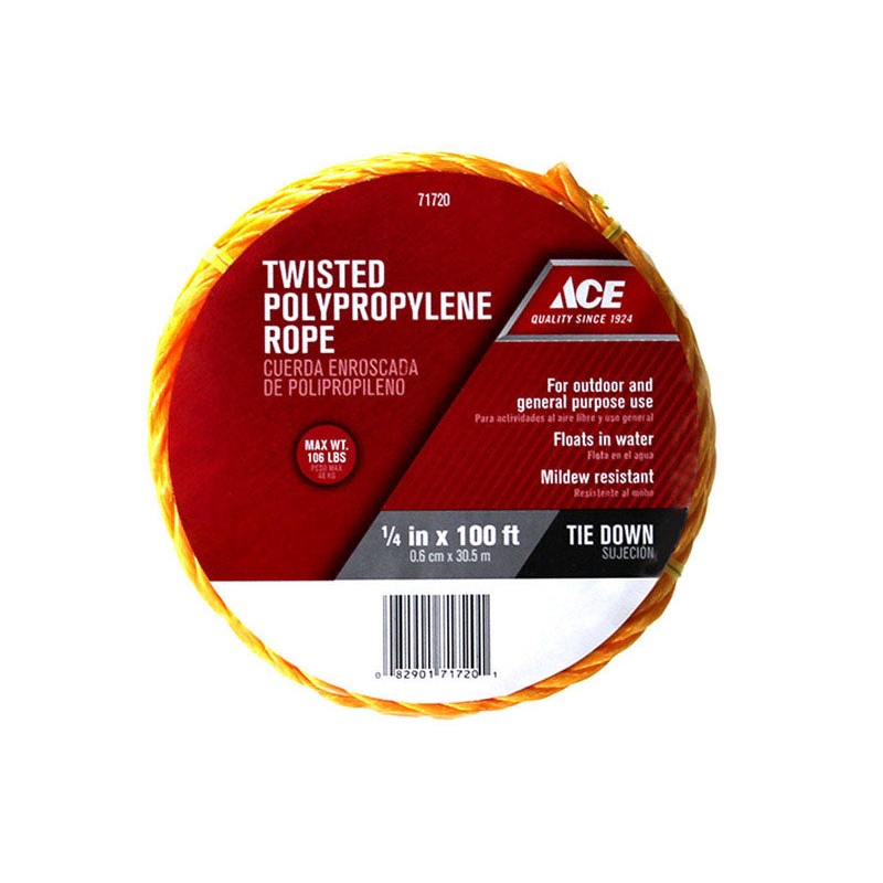 Ace 1/4 in. D X 100 ft. L Yellow Twisted Poly Rope