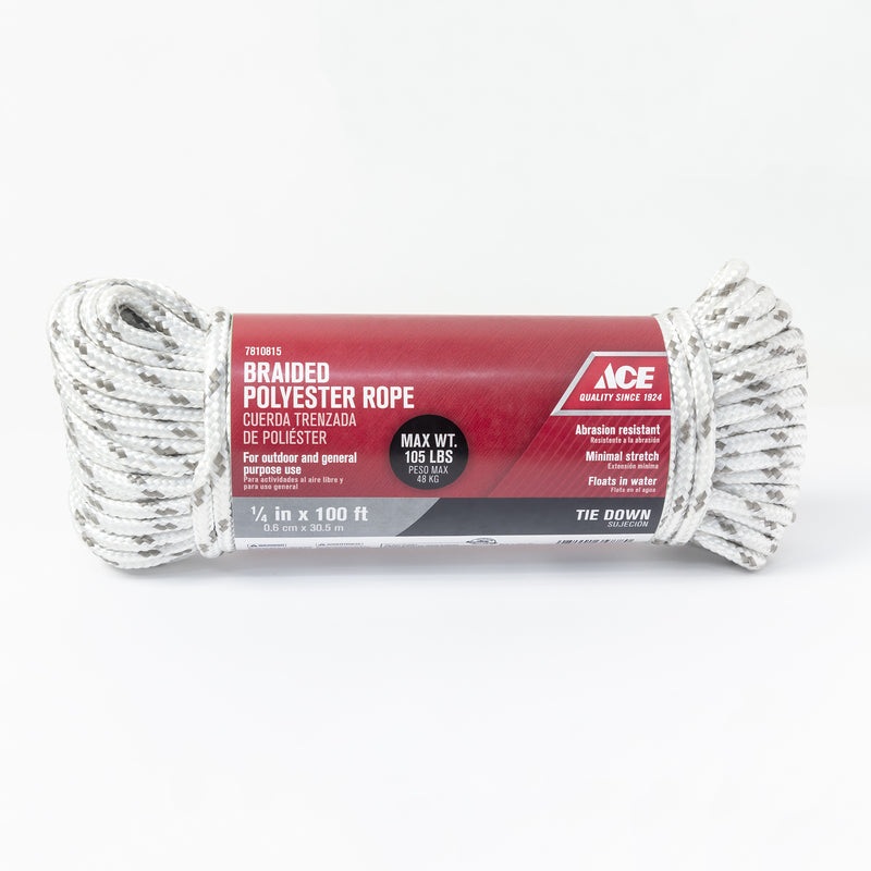 Ace 1/4 in. D X 100 in. L Gray/White Diamond Braided Polyester Rope