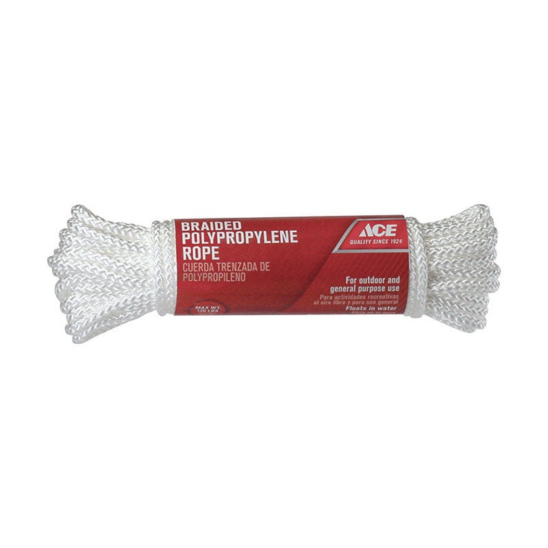 Ace 1/4 in. D X 50 ft. L White Diamond Braided Polypropylene Rope