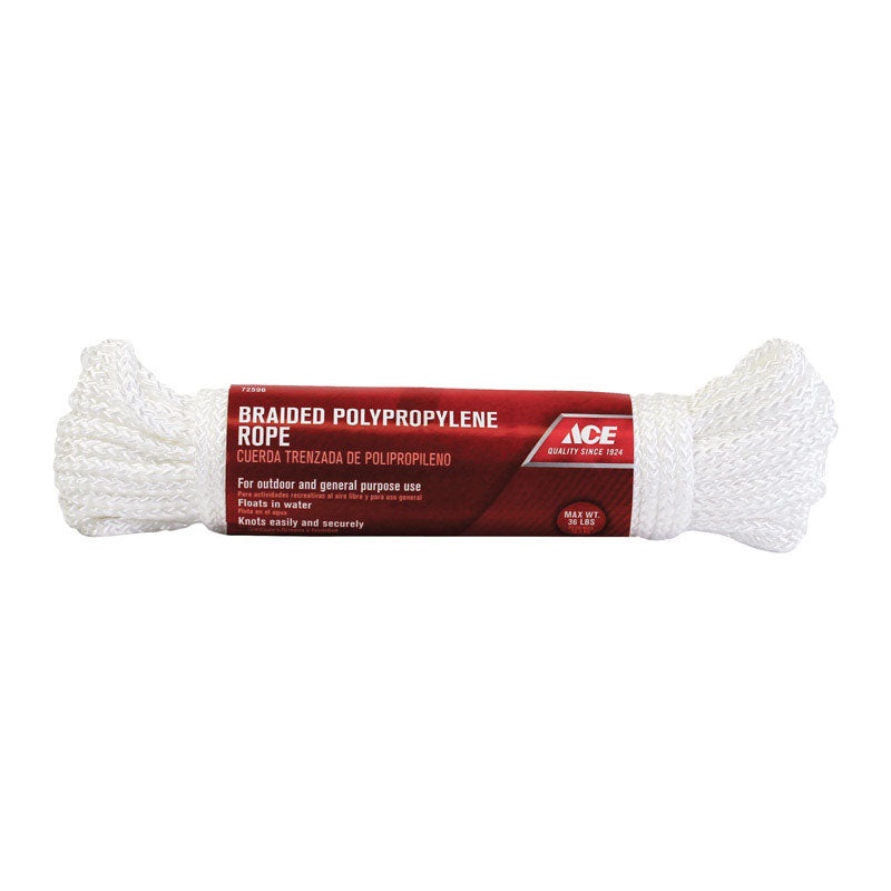 Ace 3/16 in. D X 50 ft. L White Braided Poly Rope