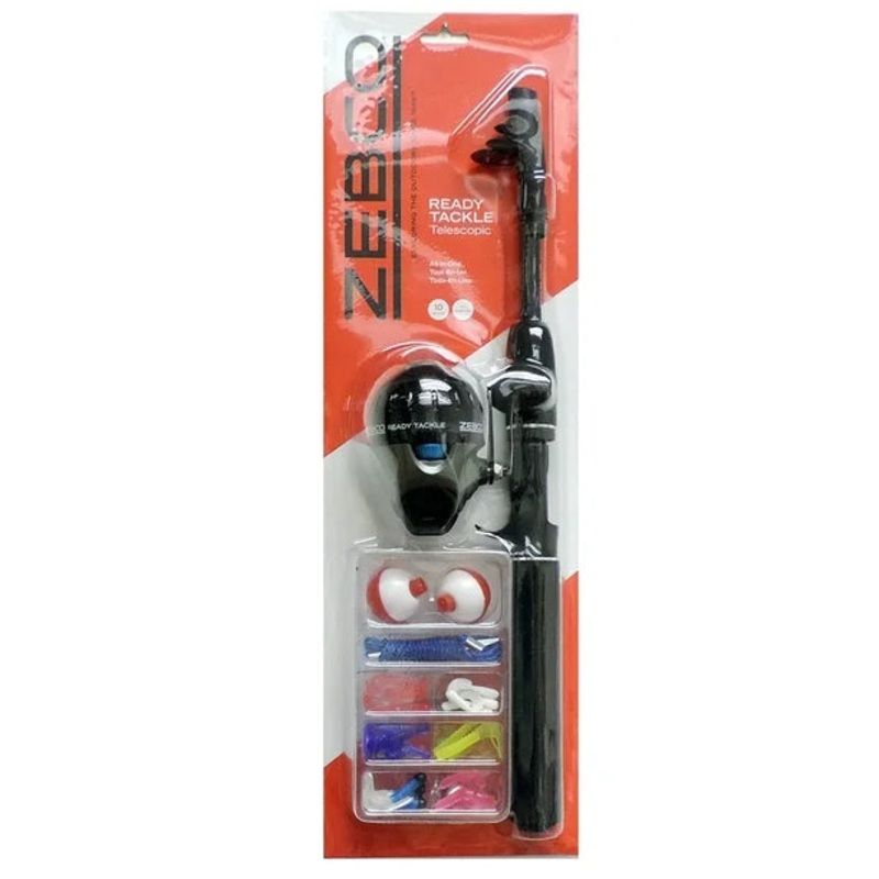 Zebco Ready Tackle Spincast Reel and Telescopic Fishing Rod Combo, Extendable 17-Inch to 5-Foot 6-Inch Fishing Pole, Right-Hand Retrieve, 53-Piece Tackle Kit, Black