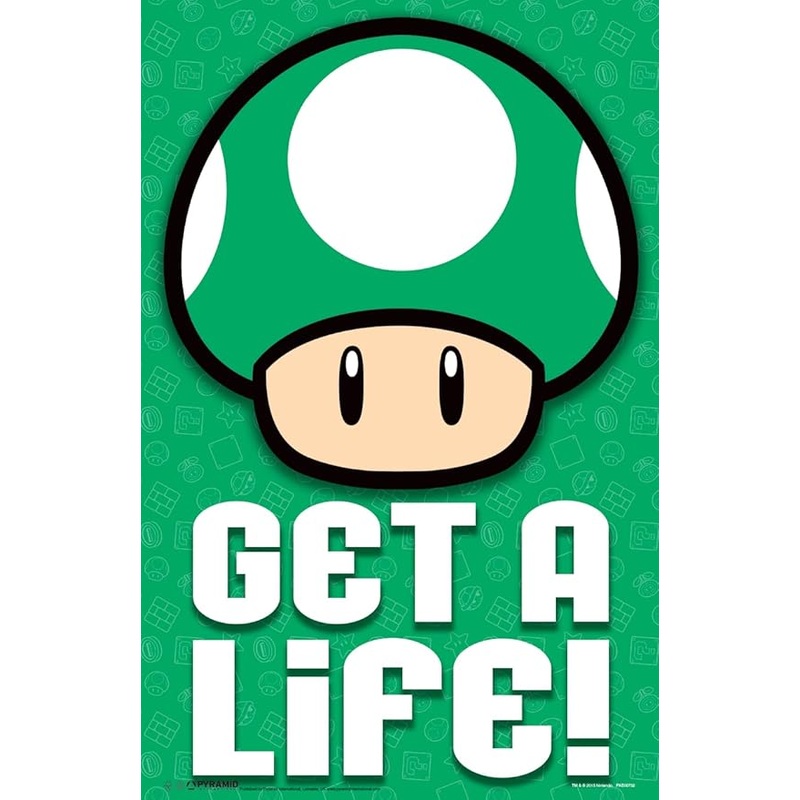Mario Bros 1 Up – Get a Life! – 11 x 17 Poster Print Wall Art