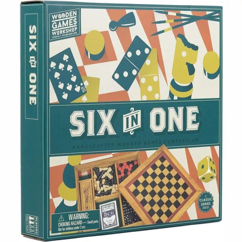 Wooden Games Portable Six in One Combination Game Set Compendium