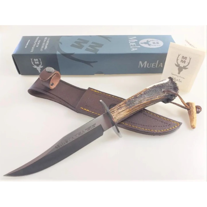 Crown Stag Handle Bowie Knife with Leather Sheath