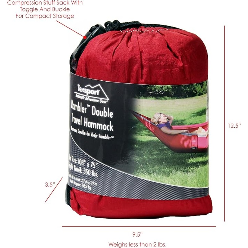 Texsport Rambler Double Classic Hammock Nylon (Red/Grey)