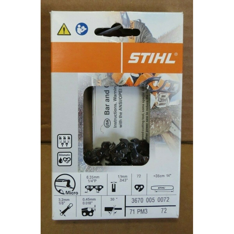 STIHL 14 OILOMATIC PICCO Micro 3 Chain 1/4 Pitch, .043 Gauge, 72 Links 71PM3 72