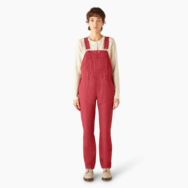 Dickies Women’s Double Front Bib Overalls Red Ochre X-Large Regular