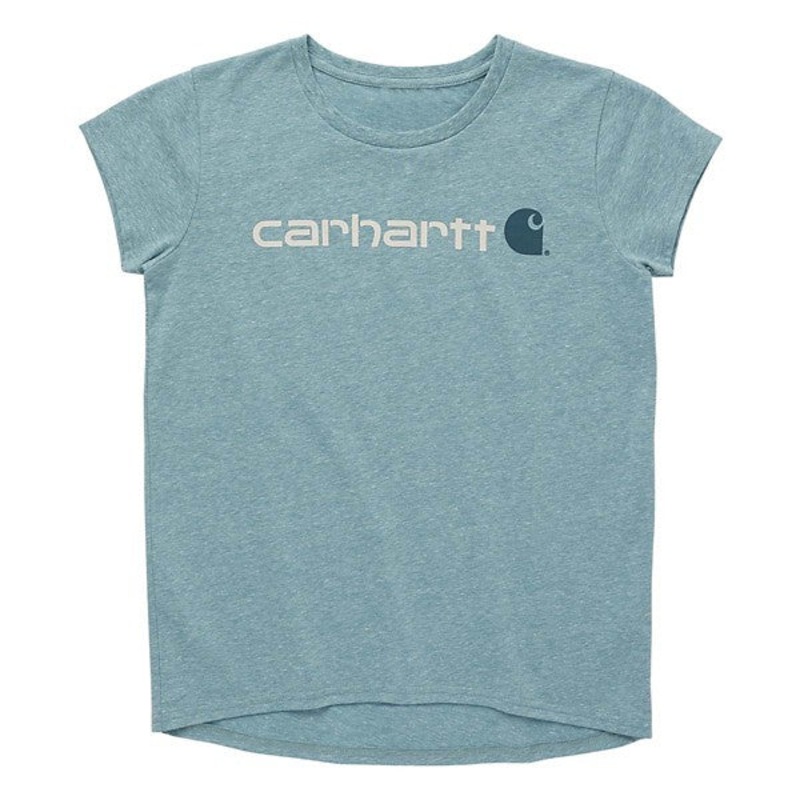 Girls’ Carhartt Core Logo T-Shirt XLarge Teal Blue/Snow Heather XS-XL